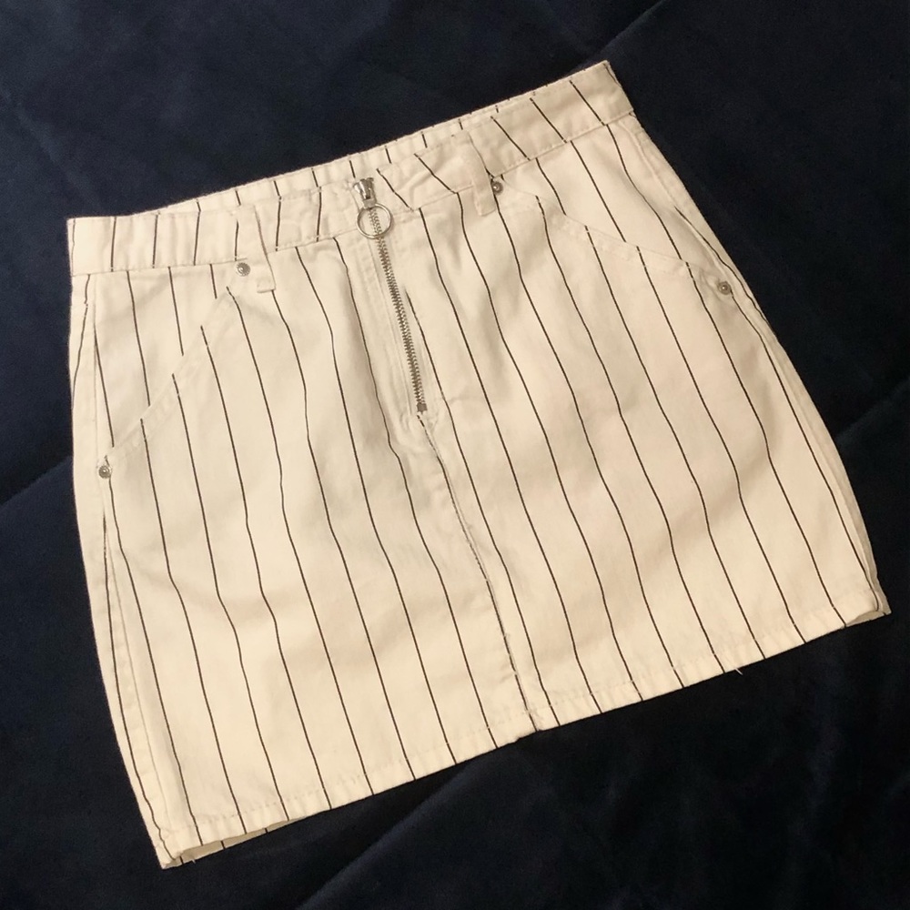 Dex White Striped Denim Mini Skirt